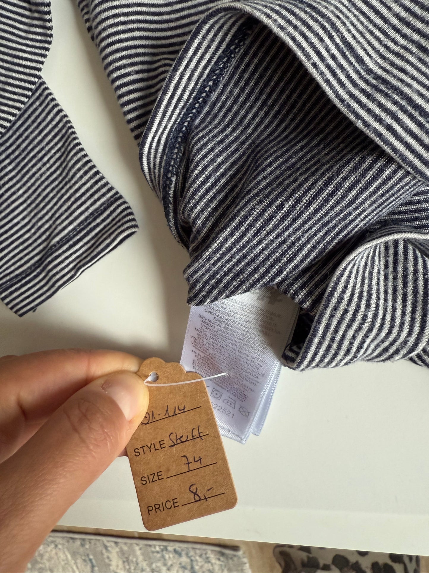 STEIFF Langarmshirt blau weiß gestreift Bärchen Pilot Flugzeug 74