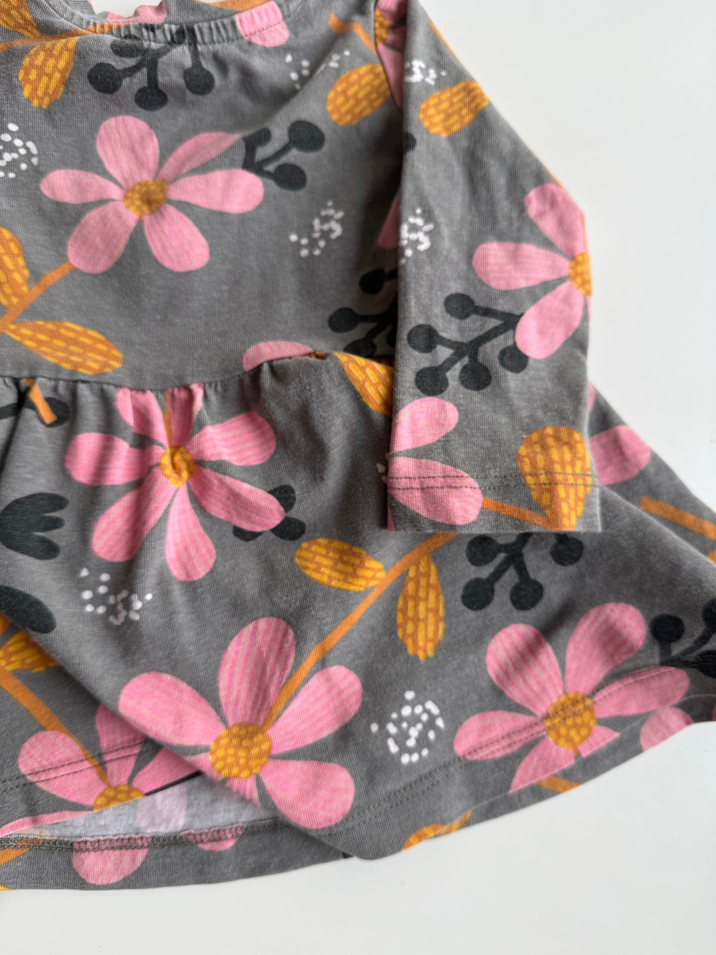 HEMA Kleid Blumen dunkelgrau pink 68