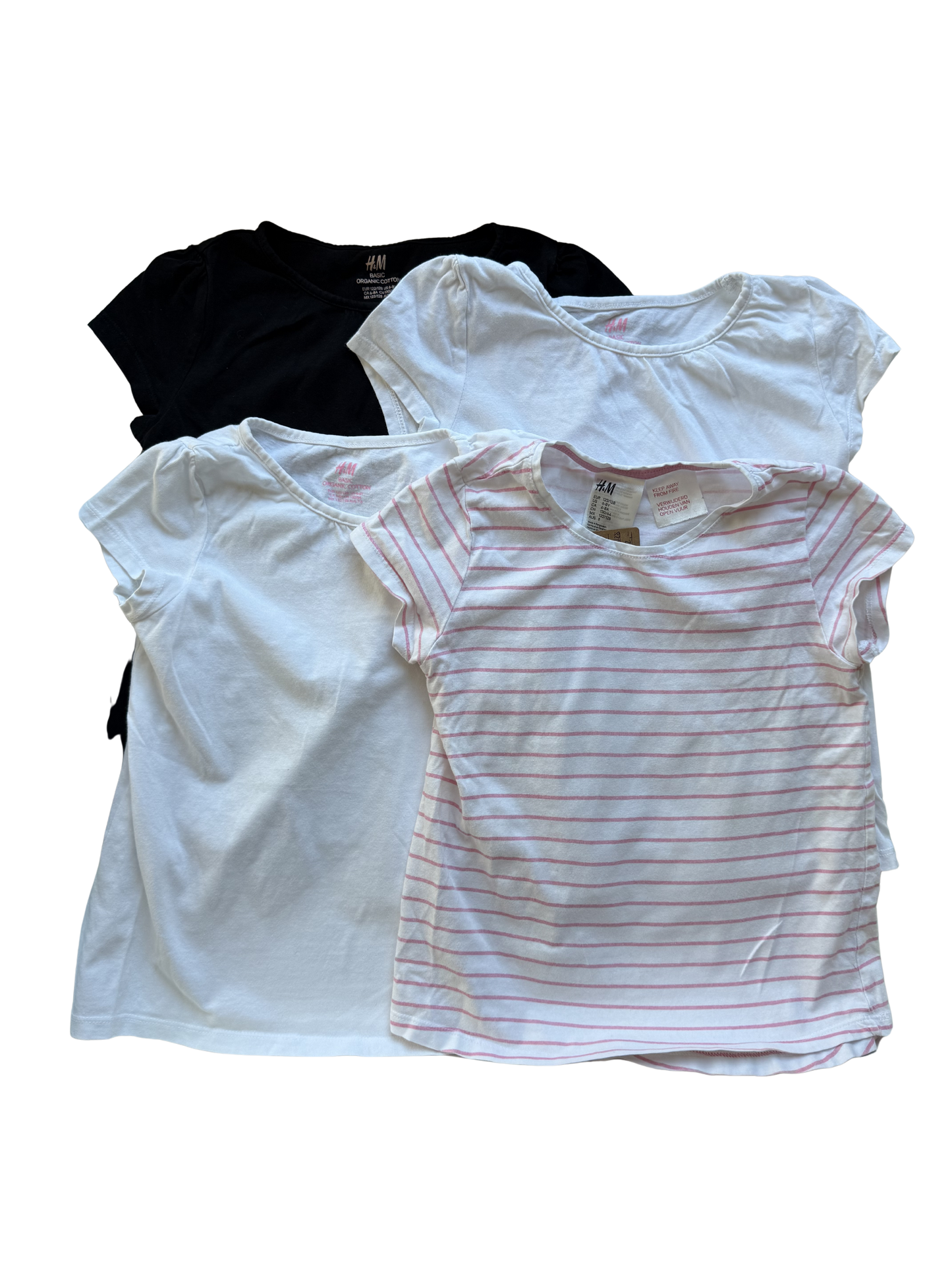 H&M Set T-Shirts weiß rosa schwarz 122/128