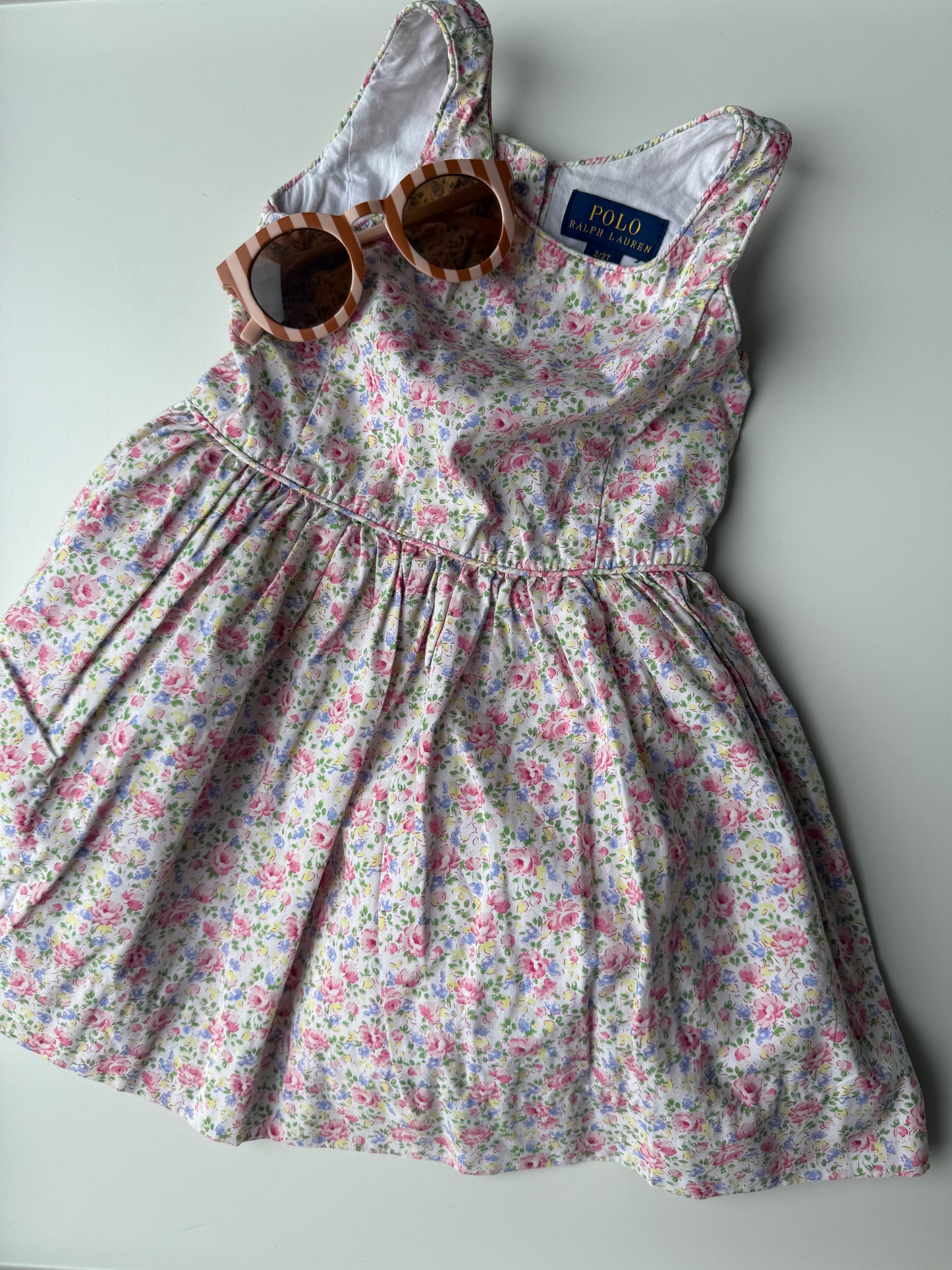 RALPH LAUREN Sommerkleid Streublumen rosa bunt 92