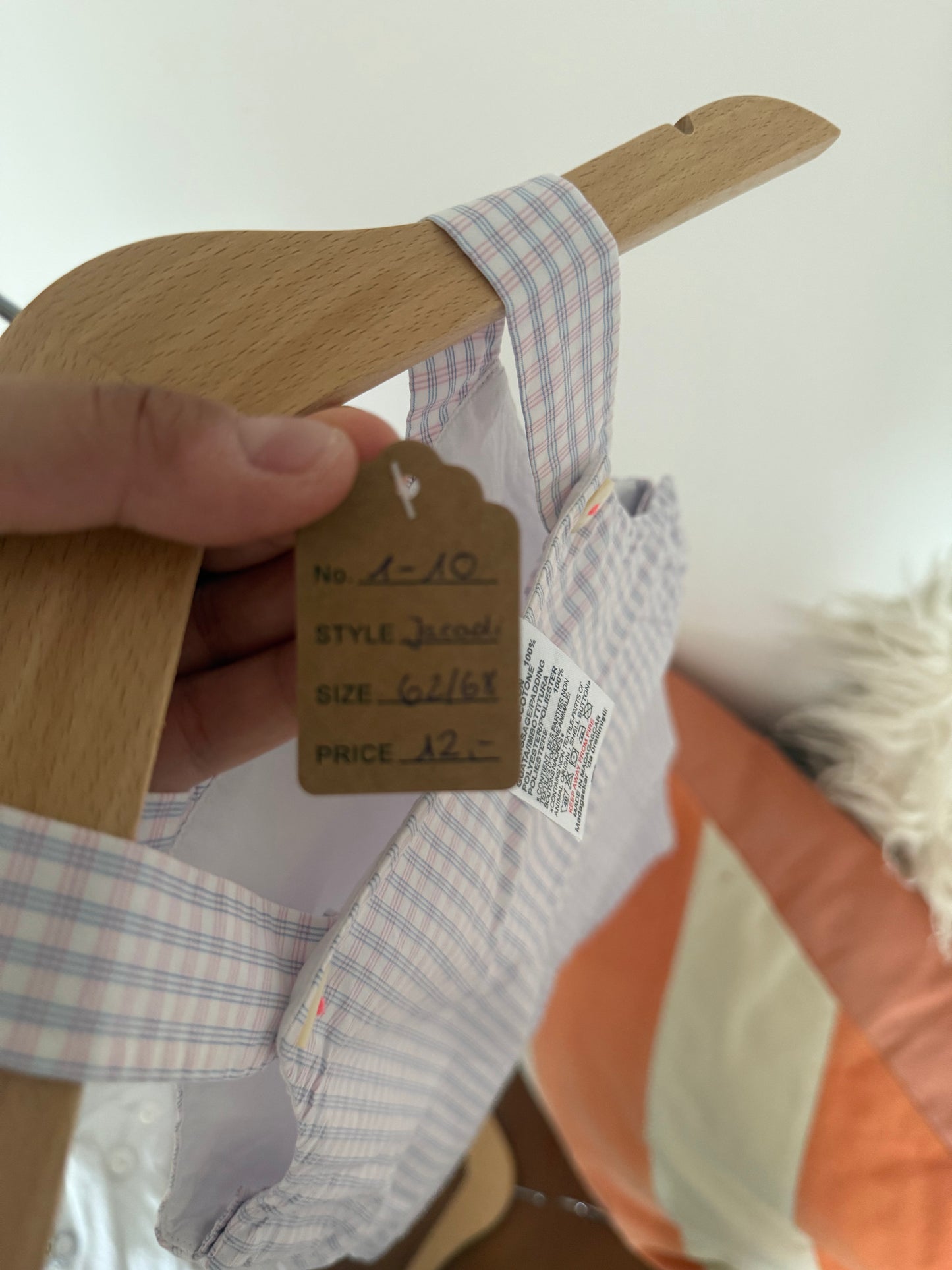 JACADI Latzhose hellblau rosa weiß kariert 62/68