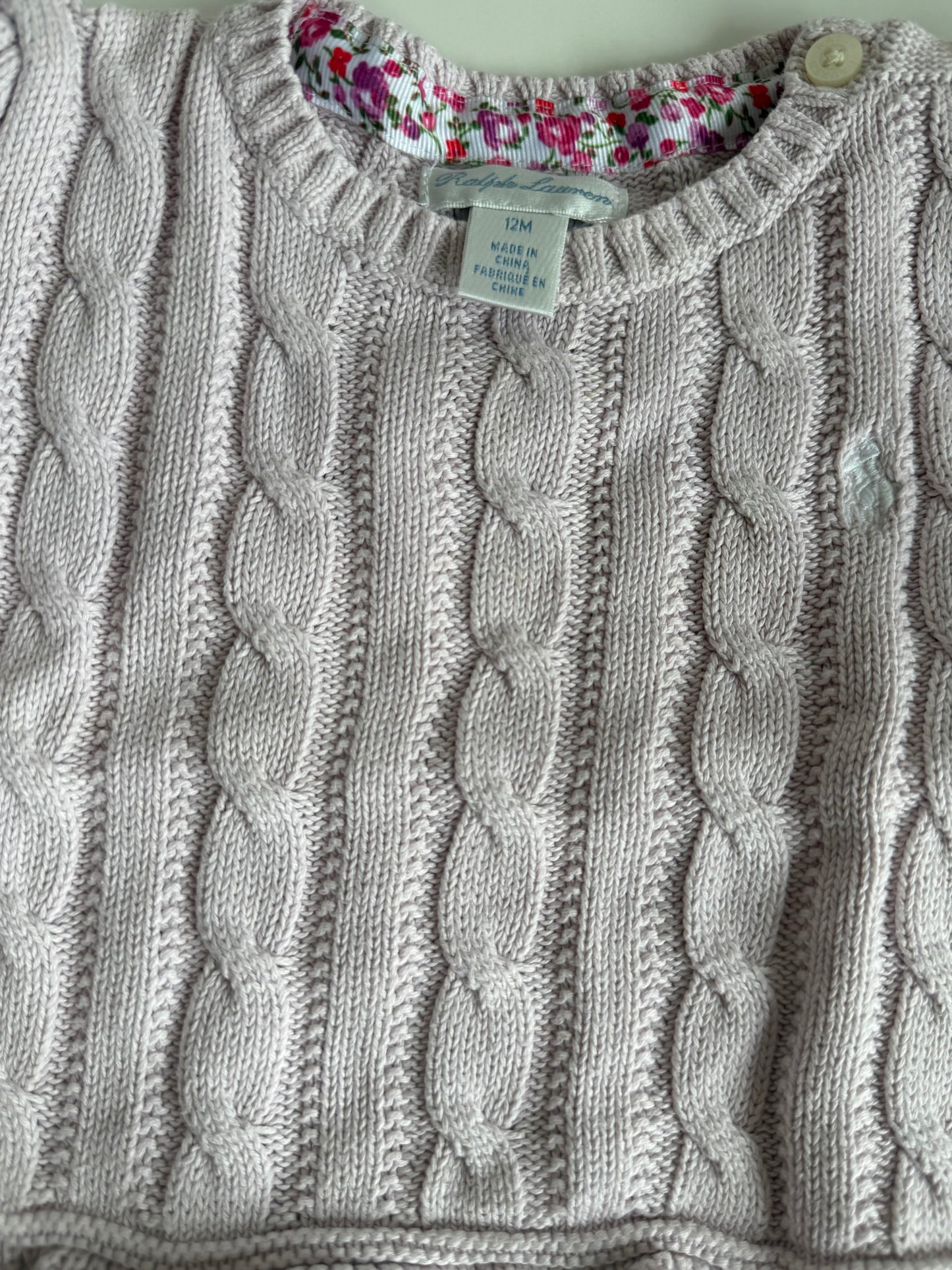 RALPH LAUREN Zopf Pullover Strick rosa 80