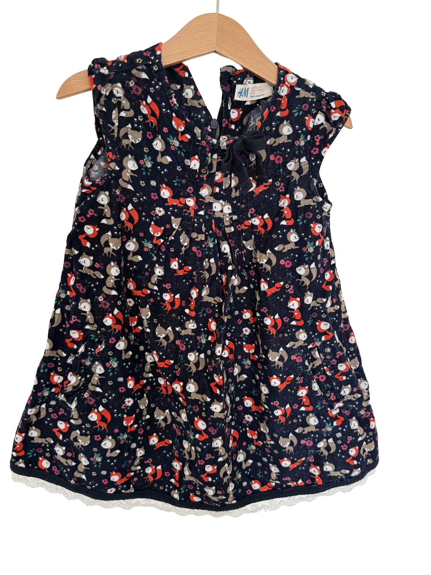 H&M Kleid Kord Waldtiere 104