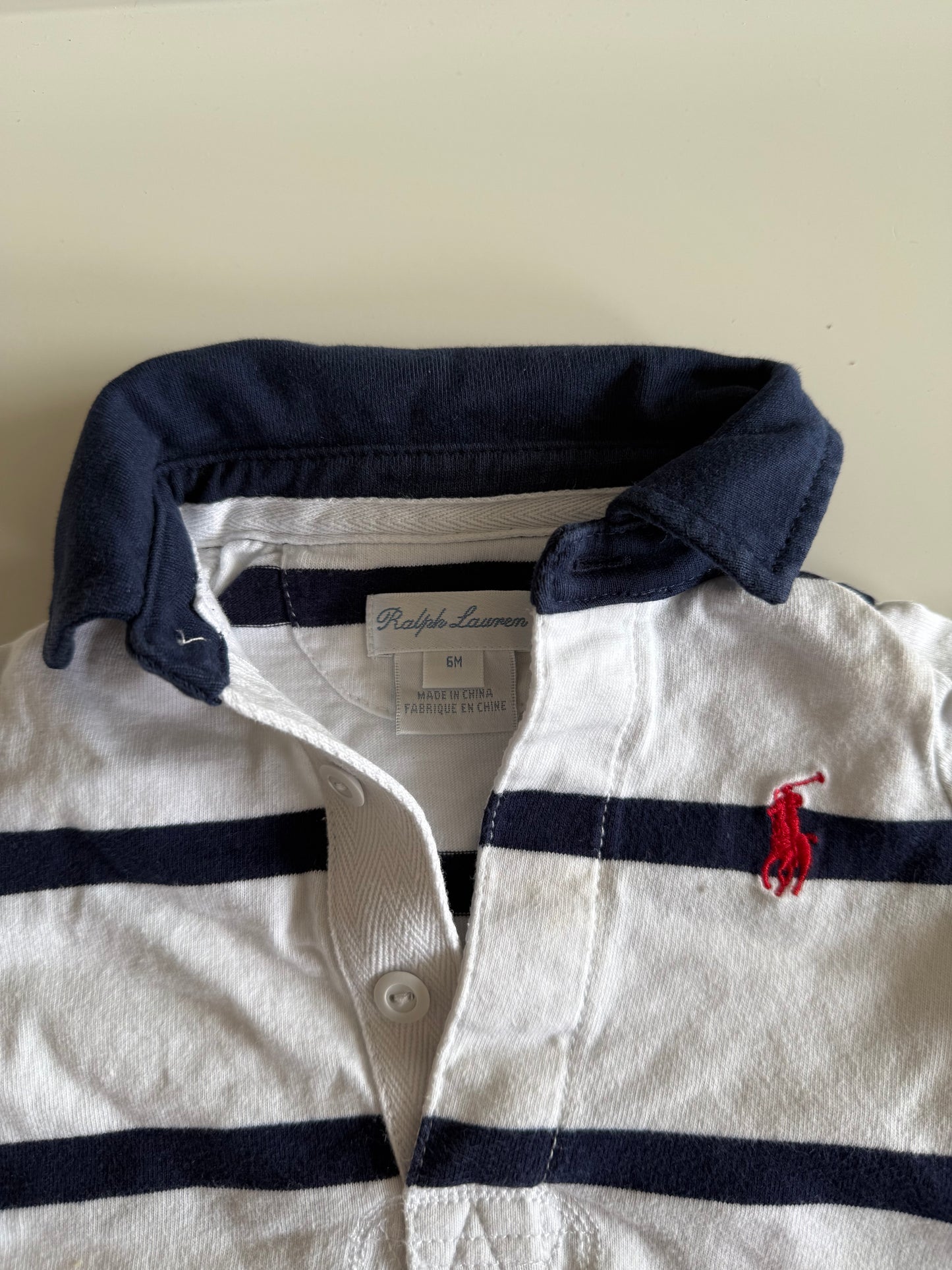 RALPH LAUREN Body Kurzarm Polo weiß blau 68