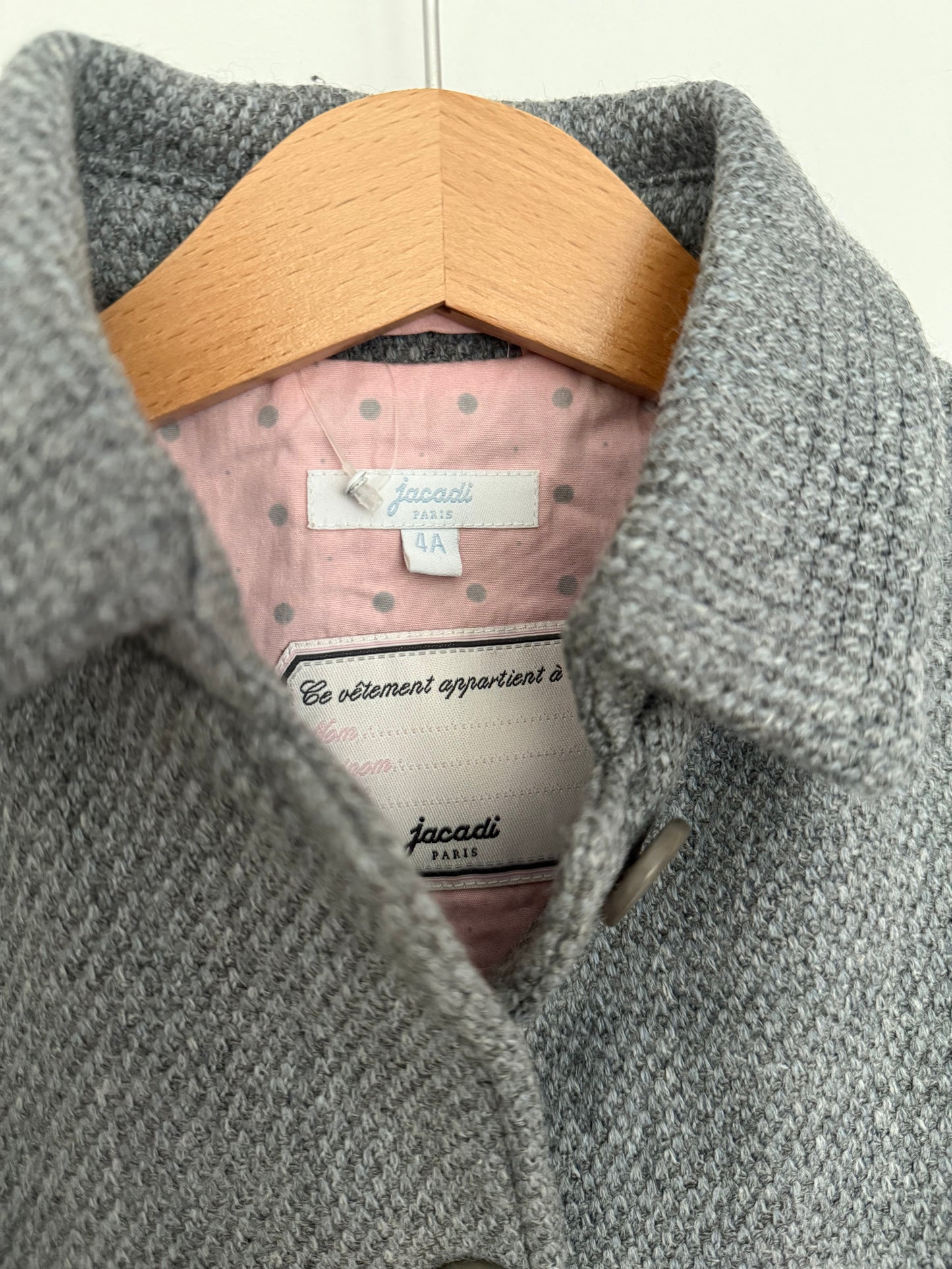 JACADI Mantel Wolle Grau Schleife 104