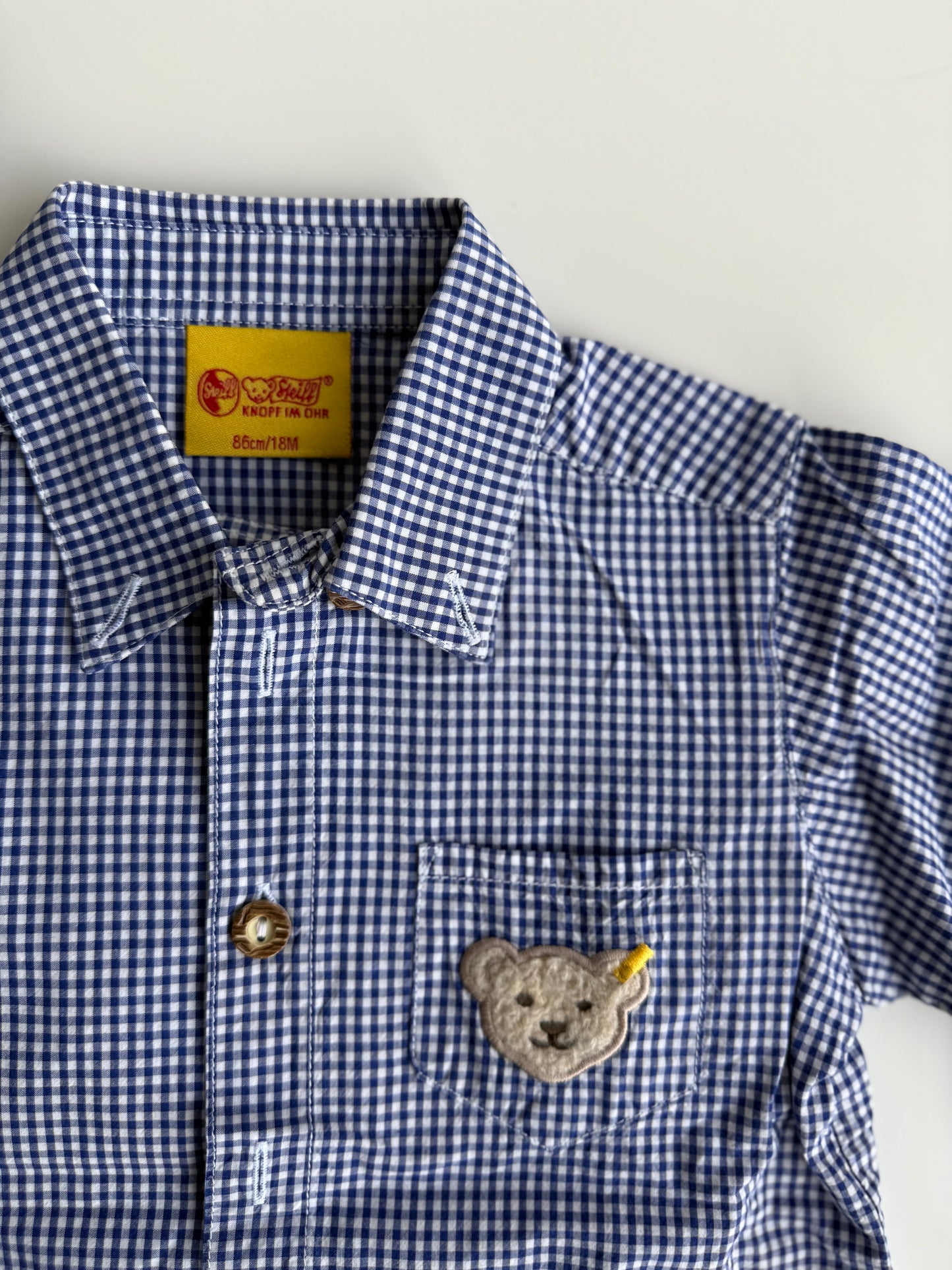 STEIFF Hemd Tracht blau weiß Bärchen 86