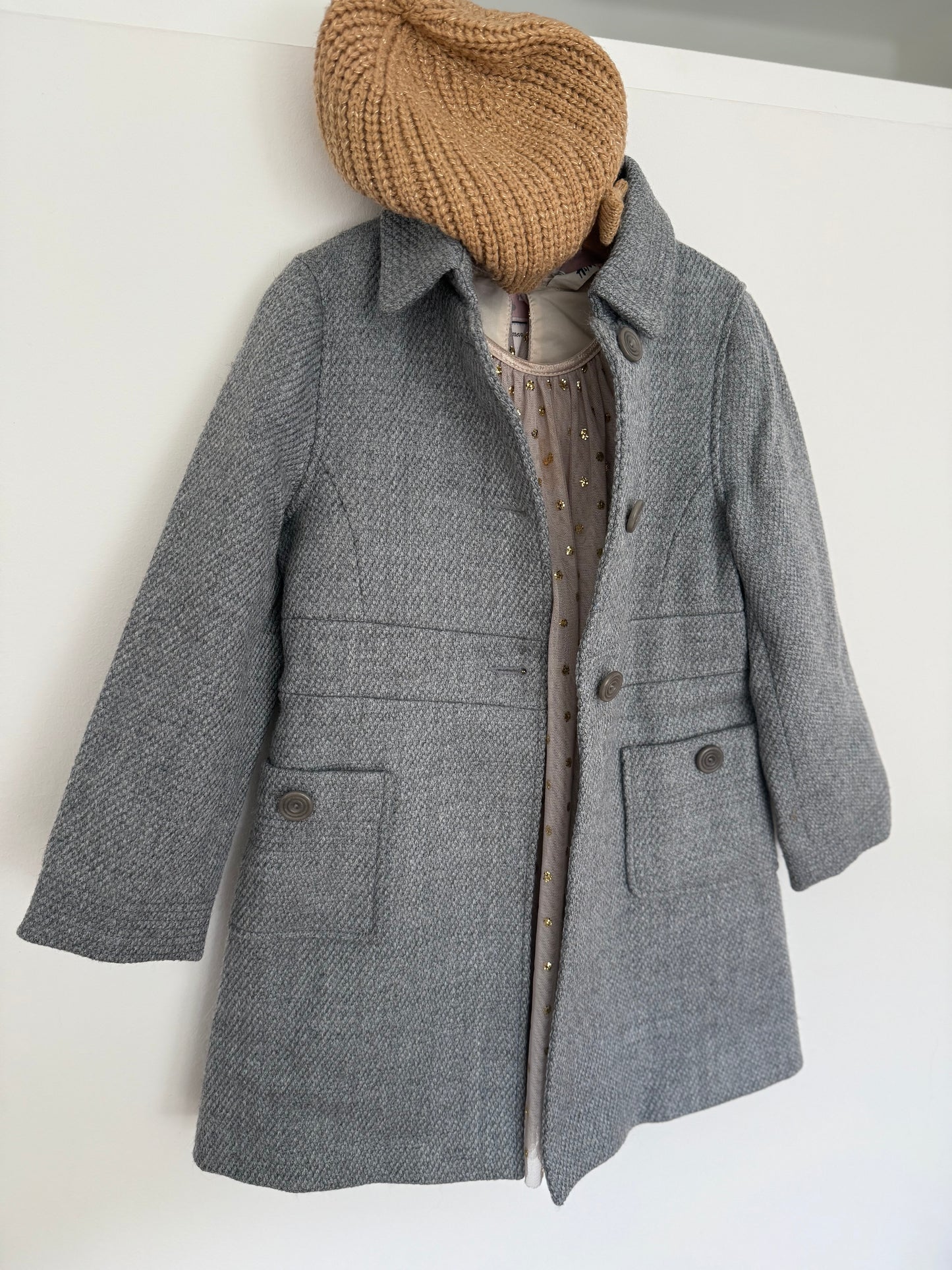 JACADI Mantel Wolle Grau Schleife 104