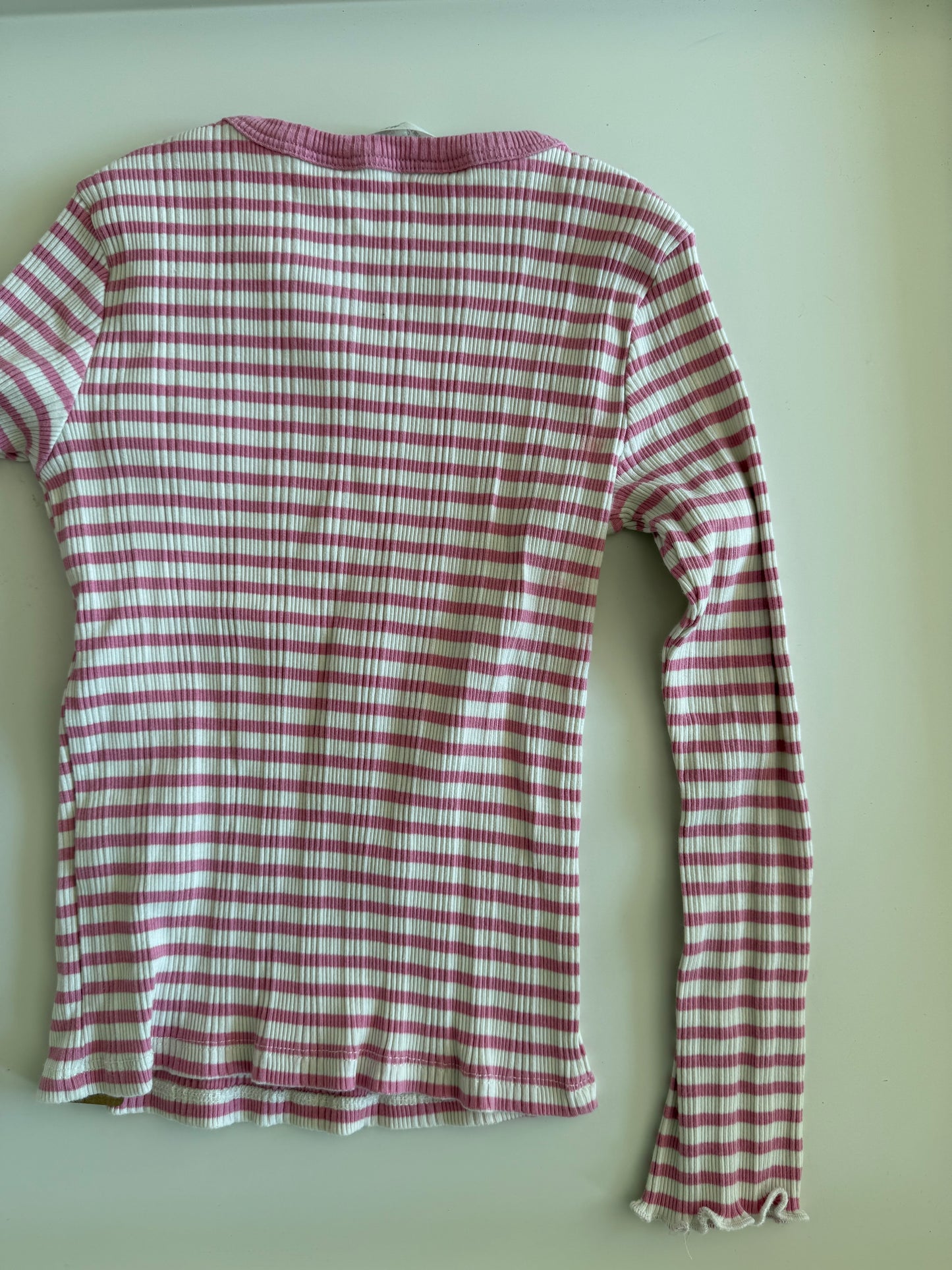 H&M Langarmshirt Ripp pink weiß 122/128