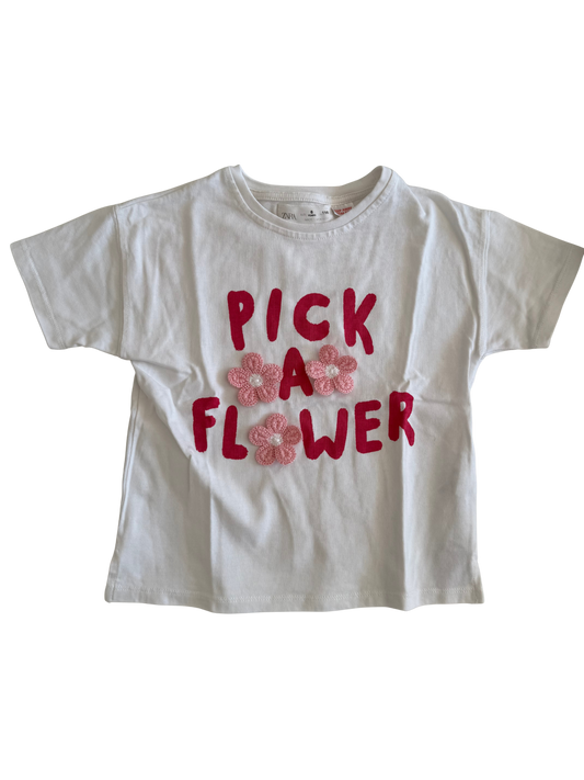 ZARA Tshirt pick a flower weiß pink rosa 110