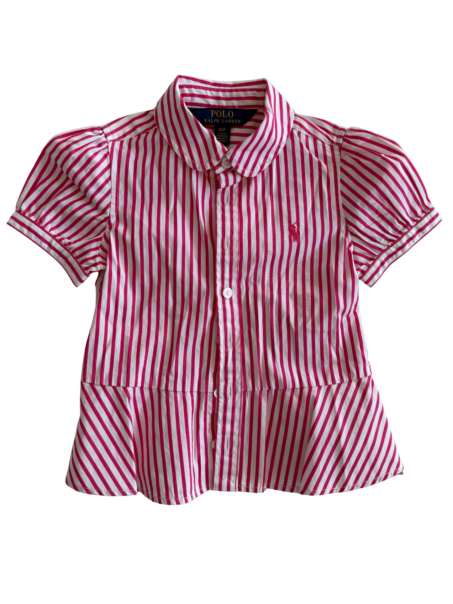 RALPH LAUREN Bluse pink weiß kurzarm 98