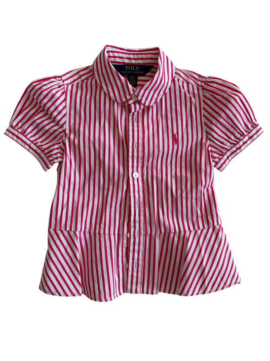 RALPH LAUREN Bluse pink weiß kurzarm 98
