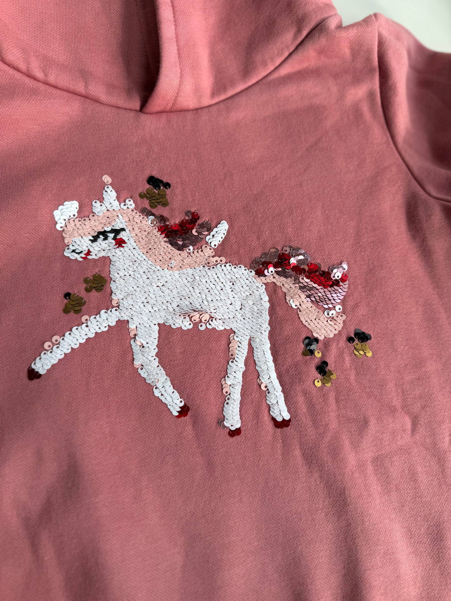 TCHIBO Sweatshirt Einhorn Pailietten rosa 122-128