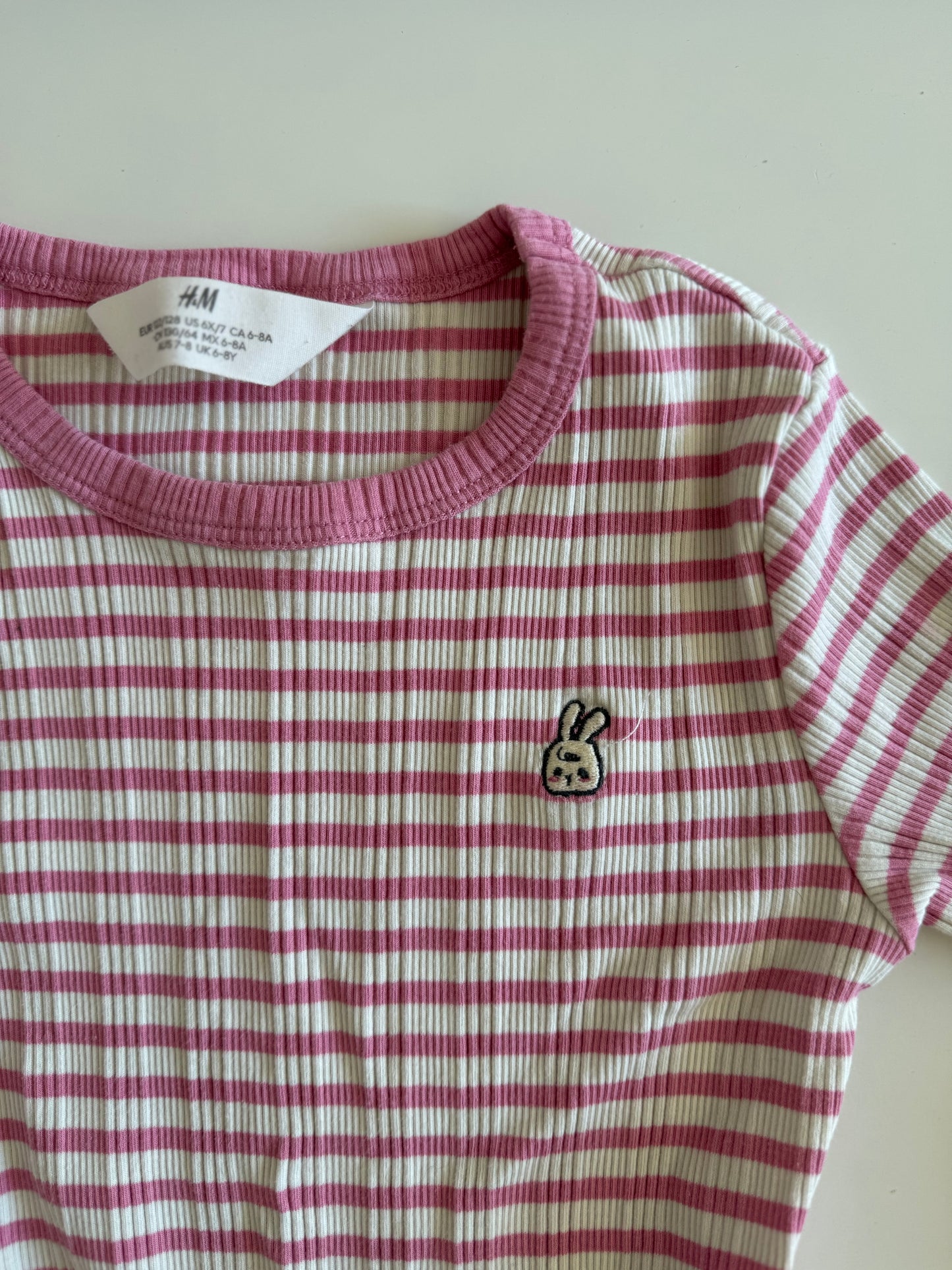 H&M Langarmshirt Ripp pink weiß 122/128