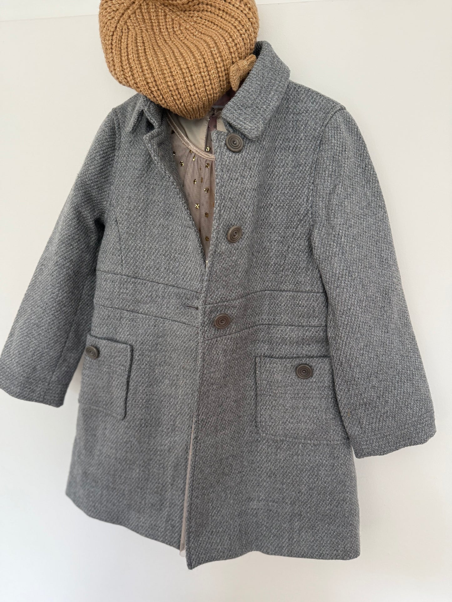 JACADI Mantel Wolle Grau Schleife 104