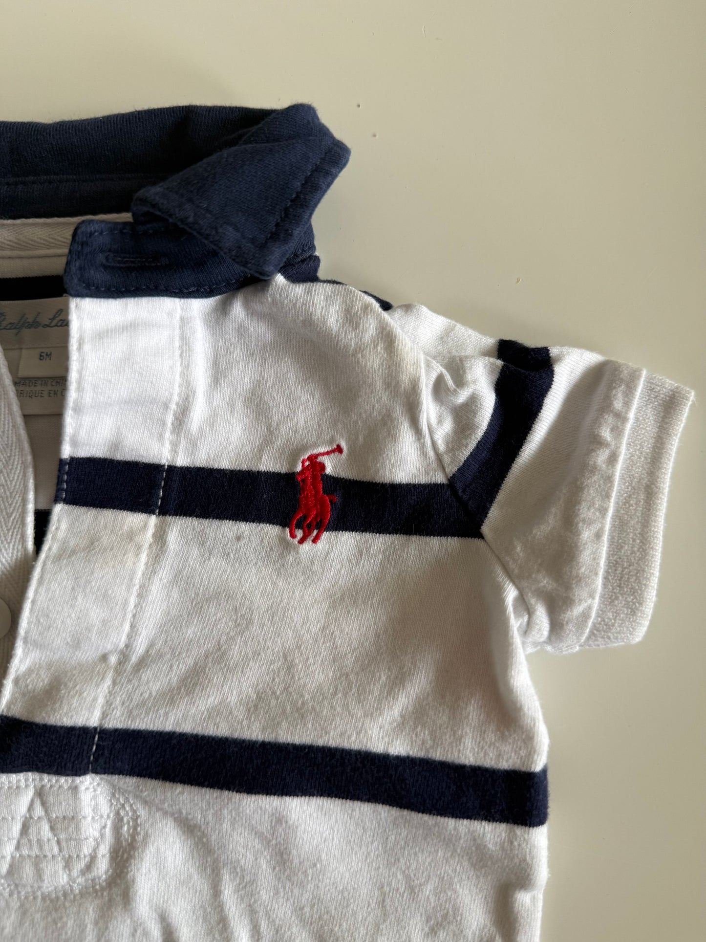 RALPH LAUREN Body Kurzarm Polo weiß blau 68