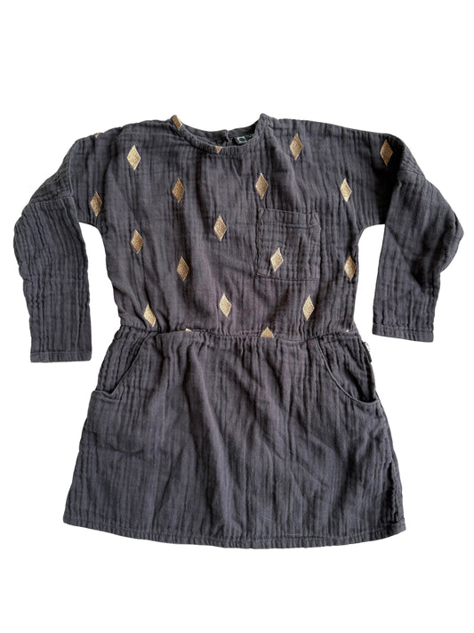 TUMBLE N‘DRY Kleid Musselin dunkelgrau Gold 98