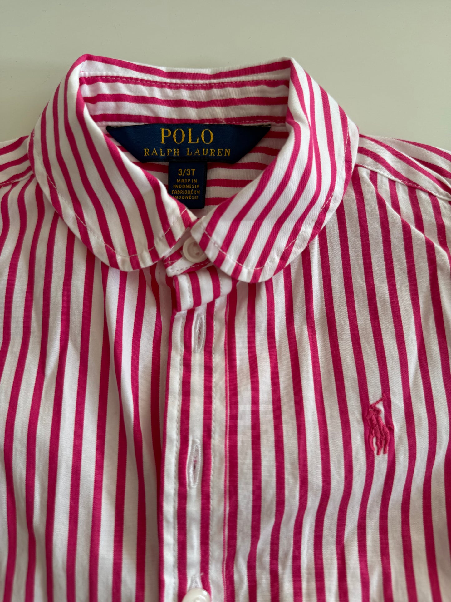 RALPH LAUREN Bluse pink weiß kurzarm 98