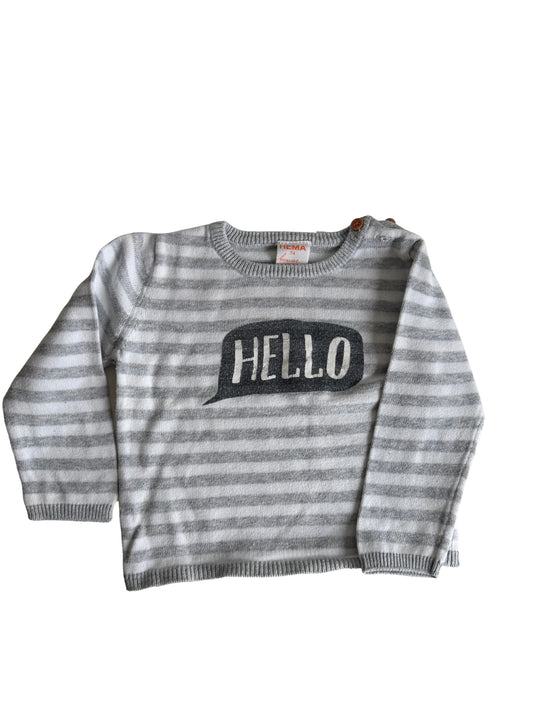HEMA 
Pullover Strick Hello grau weiß 74
