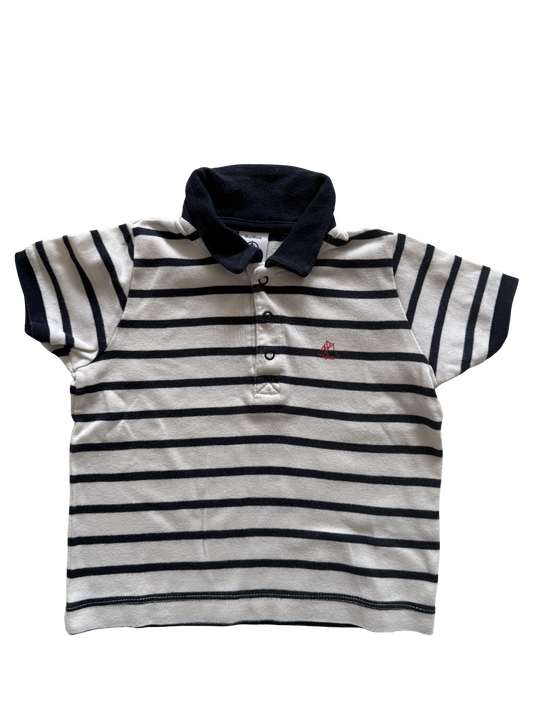 PETIT BATEAU T-Shirt Polo blau weiß gestreift 80