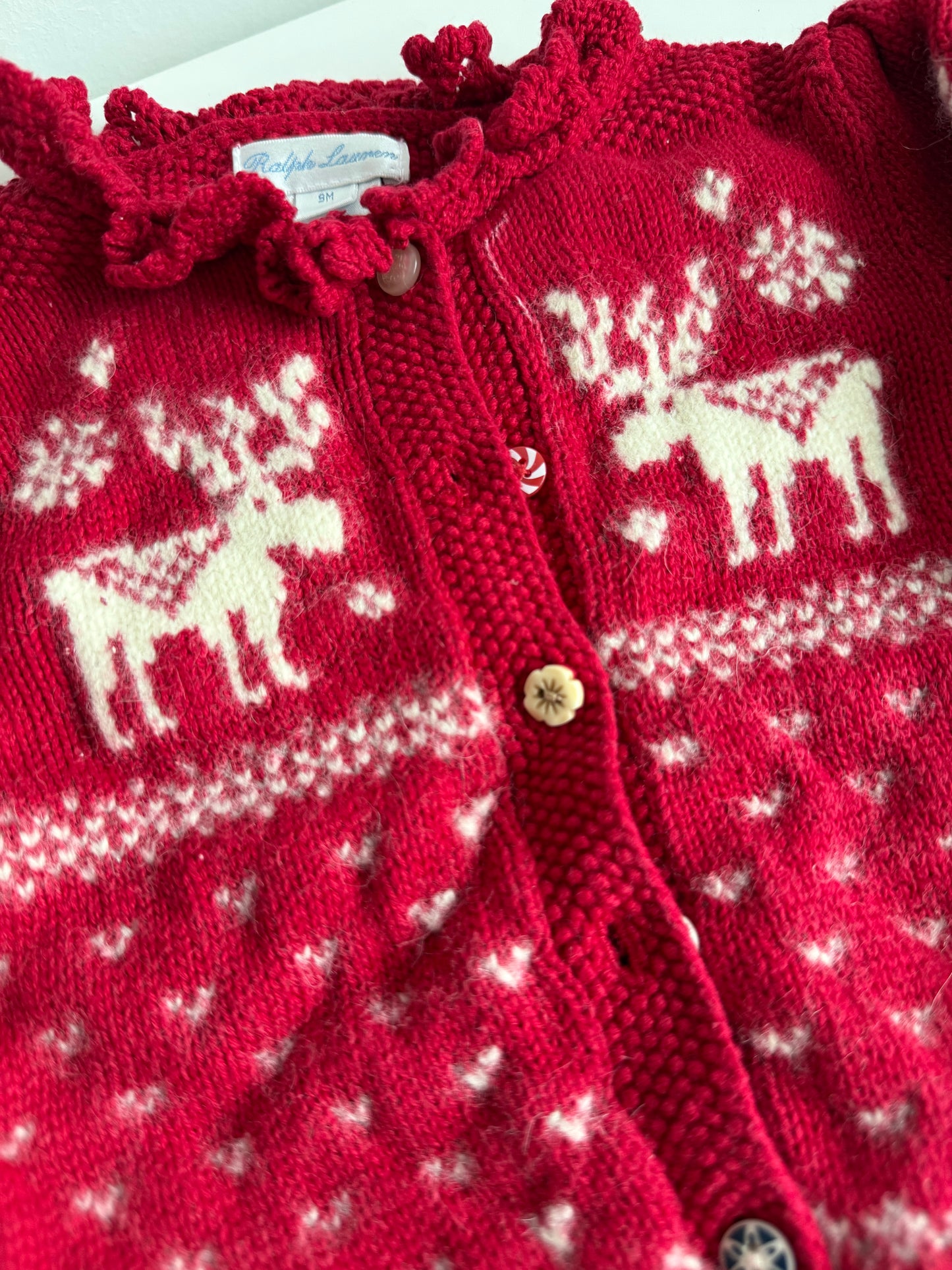 RALPH LAUREN Strickjacke rot weiß Weihnachten Wolle 74