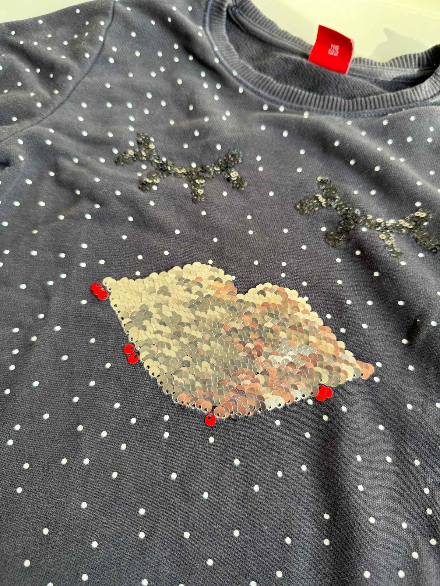 S. OLIVER Sweatshirt Streich Pallietten Kussmund dunkelblau 116/122