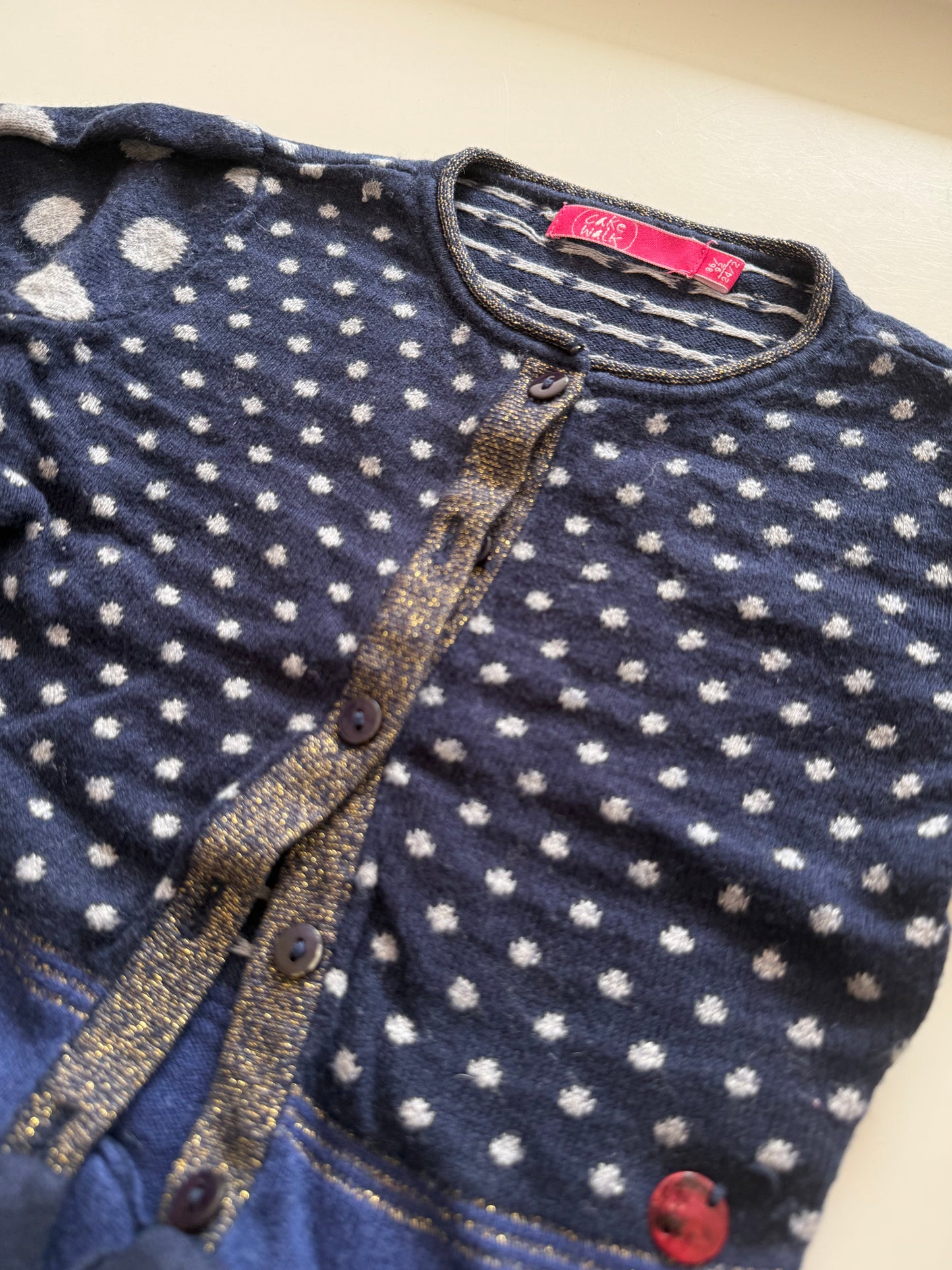 CAKEWALK Strickjacke dunkelblau weiß Glitzer Wolle 86/92