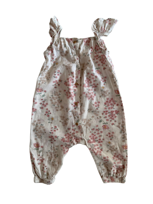 H&M Strampler Jumpsuit weiß rosa Streublumen 74
