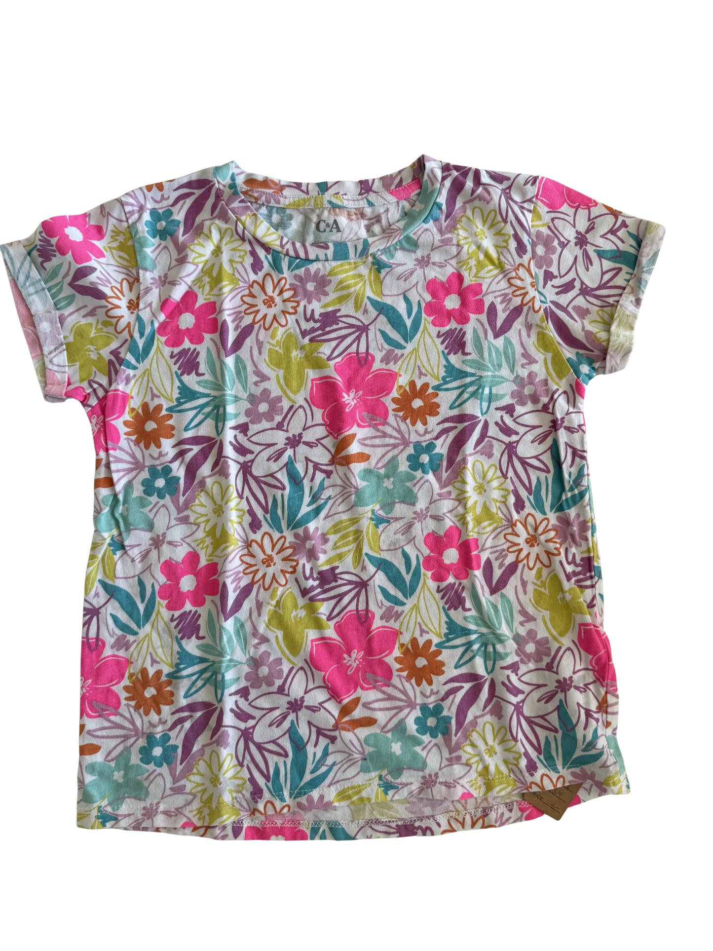 C&A T-Shirt Blumen neon 134