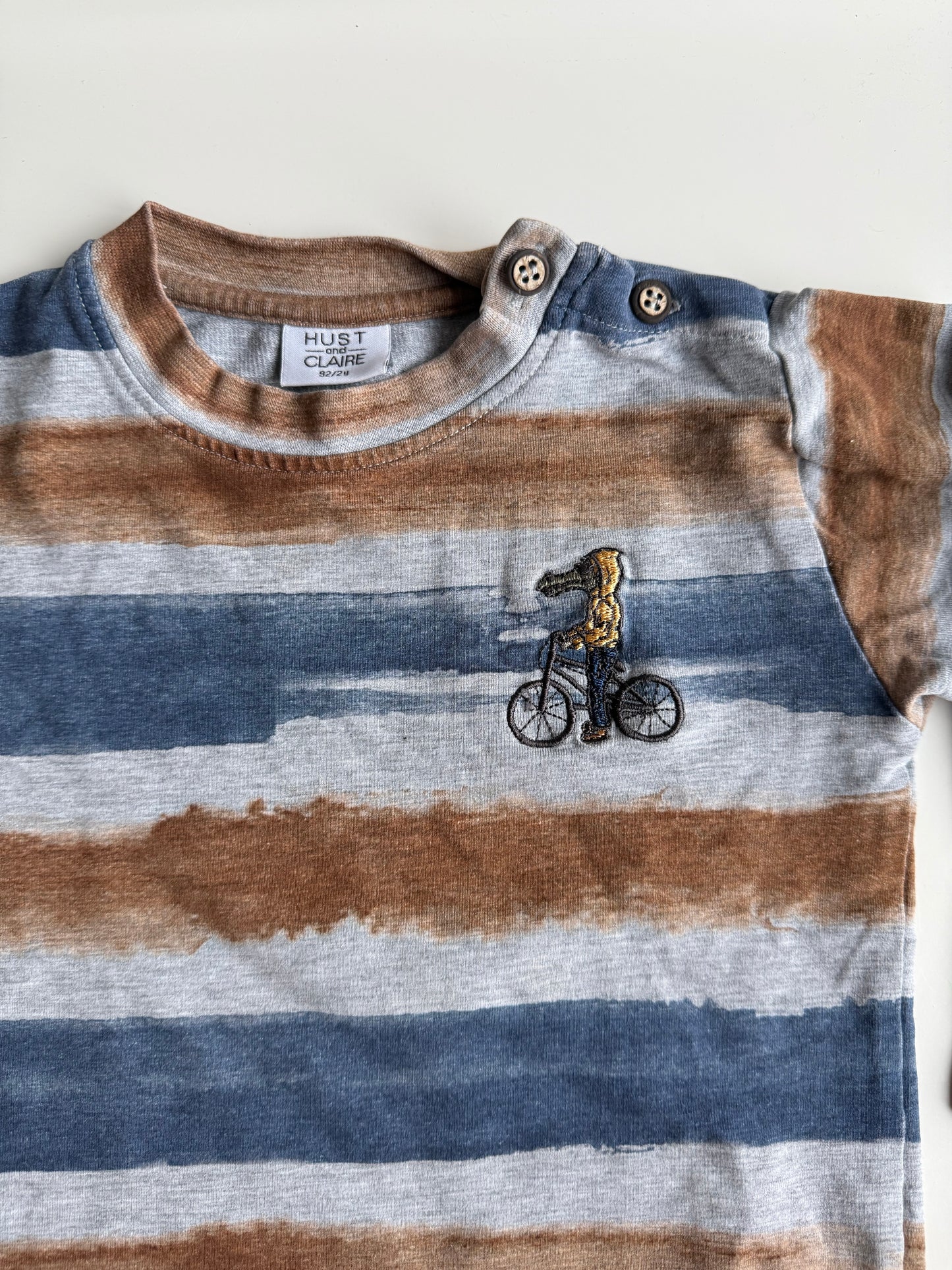 HUST & CLAIRE Langarmshirt gestreift Vogel Fahrrad 92