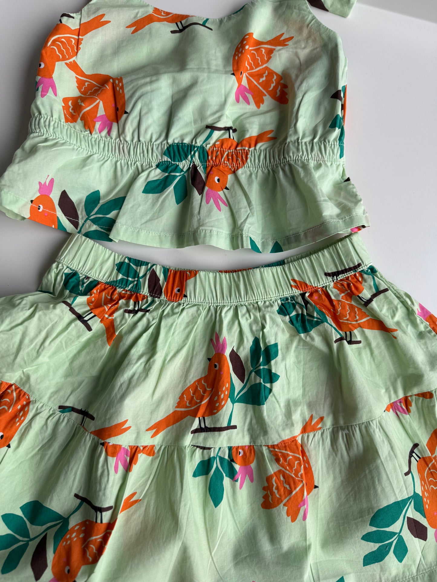 H&M Set Rock Oberteil Vögel grün 98/104