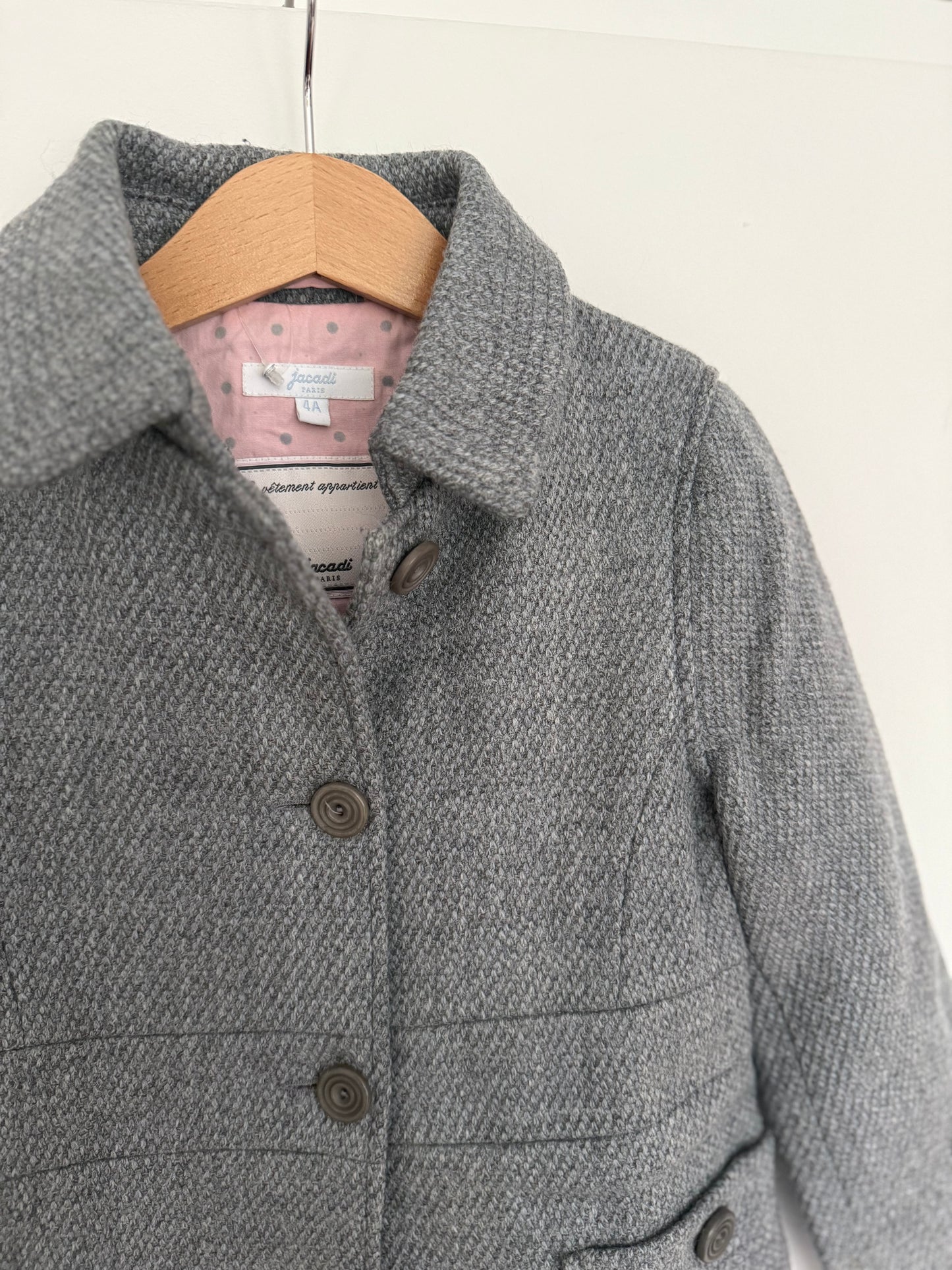 JACADI Mantel Wolle Grau Schleife 104