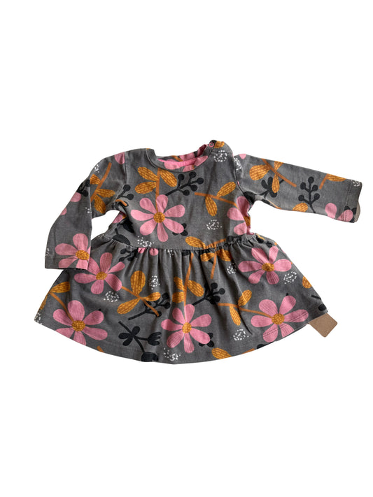 HEMA Kleid Blumen dunkelgrau pink 68