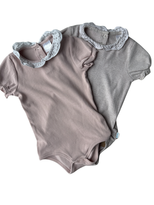 LITTLE ONE Set Kurzarm Ripp Bodys Rosa beige 86