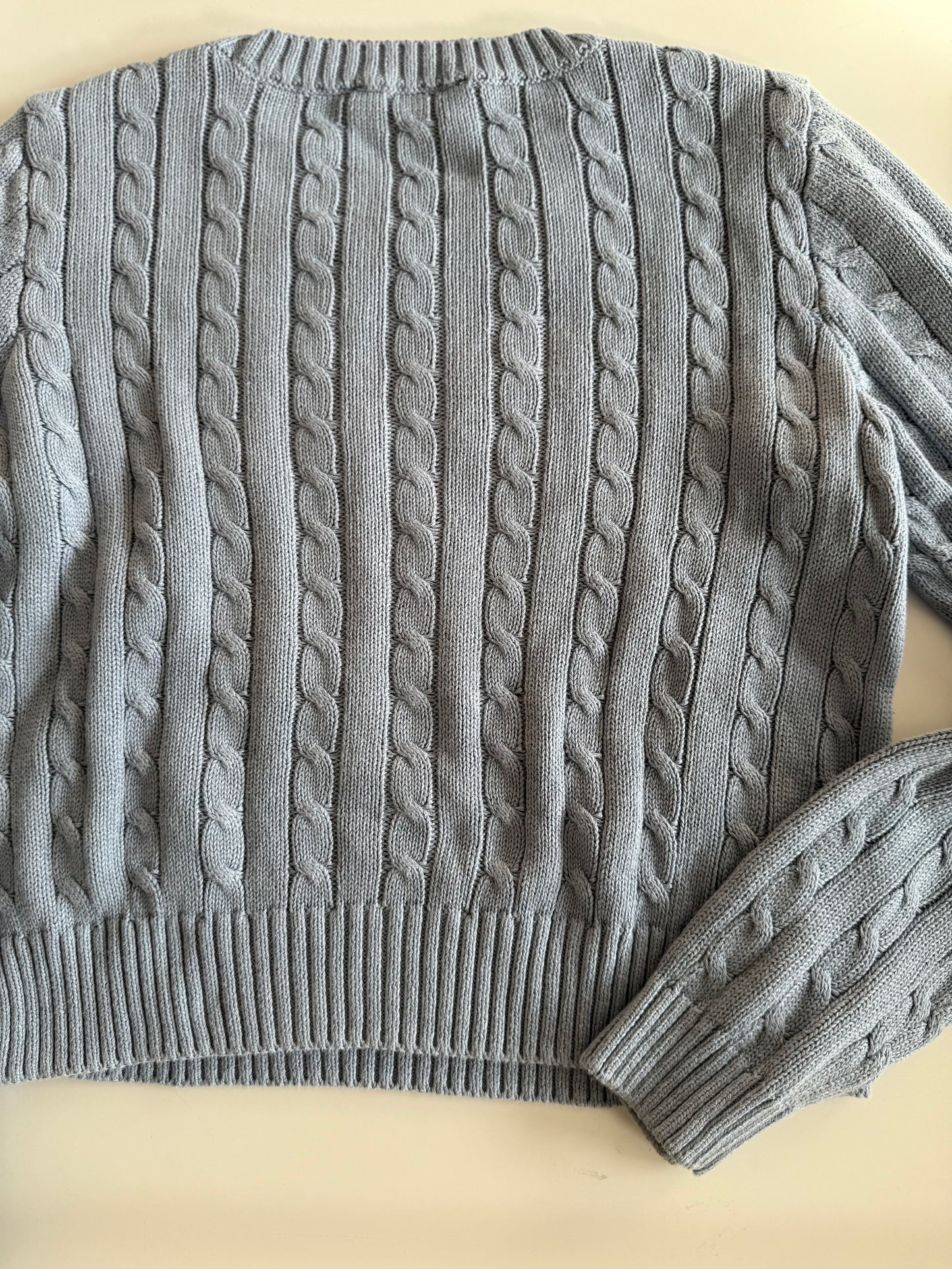 REVIEW Pullover Strick Cropped Zopfmuster hellblau 164