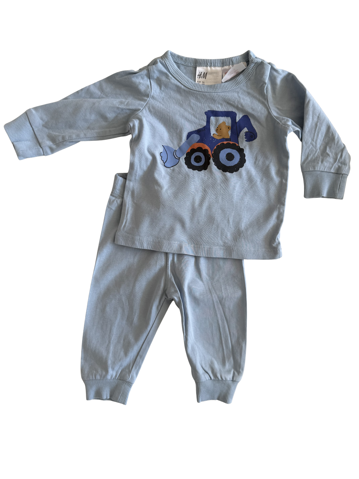H&M Set Langarmshirt Hose Traktor Bär blau 56