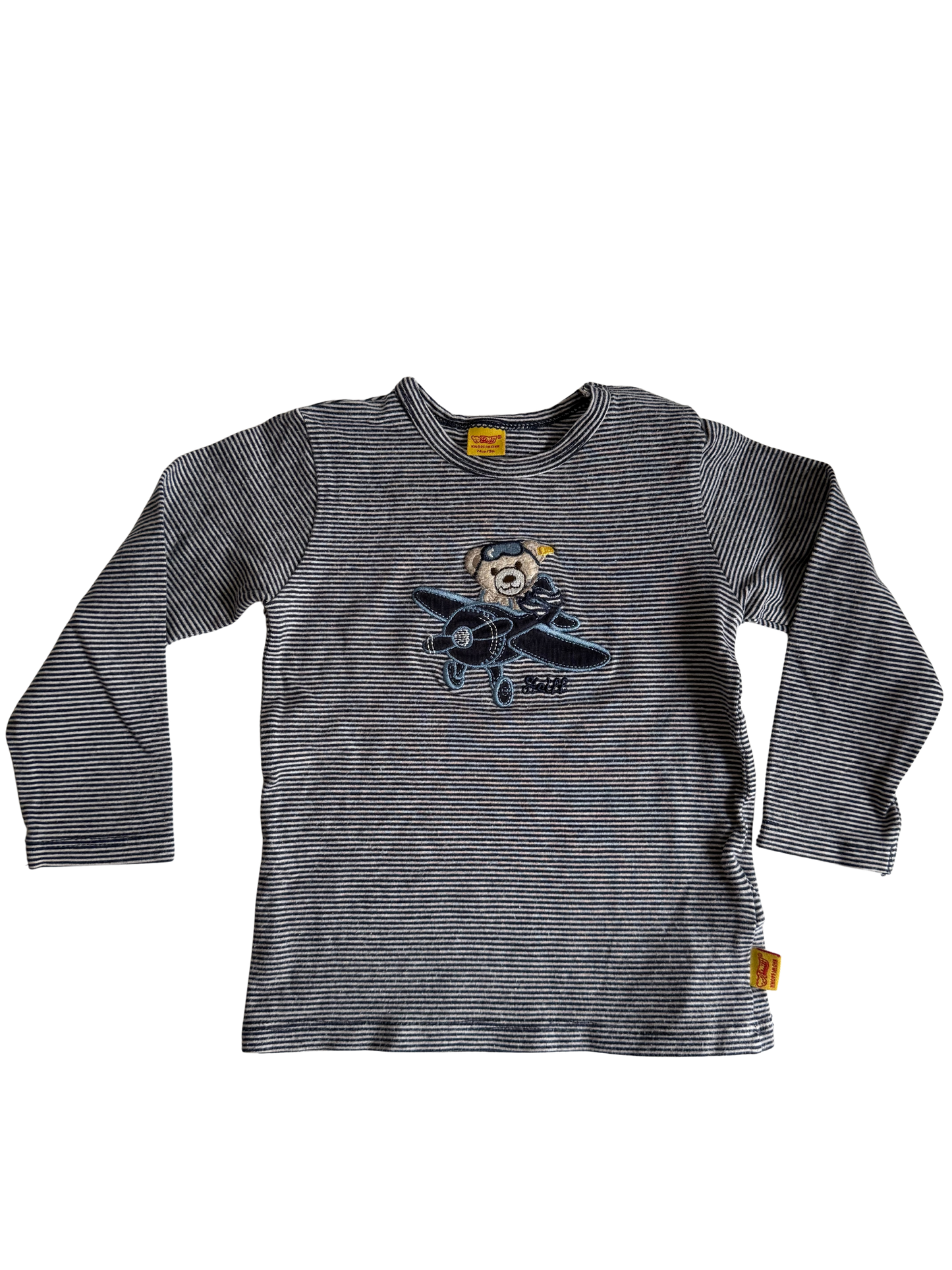 STEIFF Langarmshirt blau weiß gestreift Bärchen Pilot Flugzeug 74