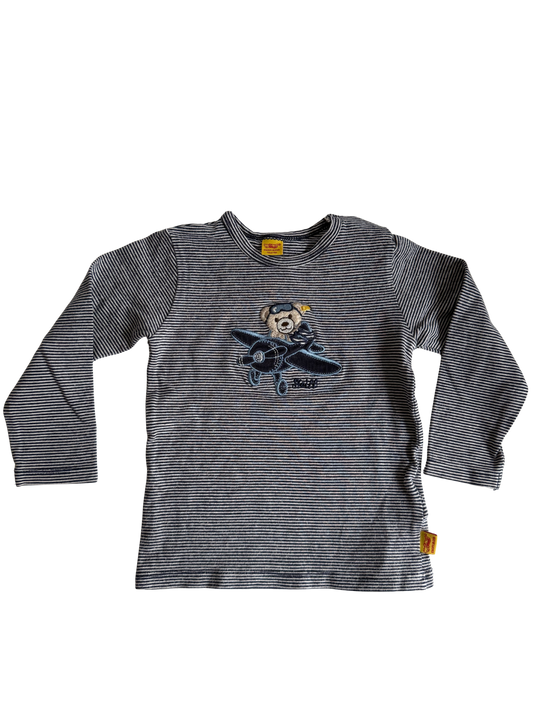 STEIFF Langarmshirt blau weiß gestreift Bärchen Pilot Flugzeug 74