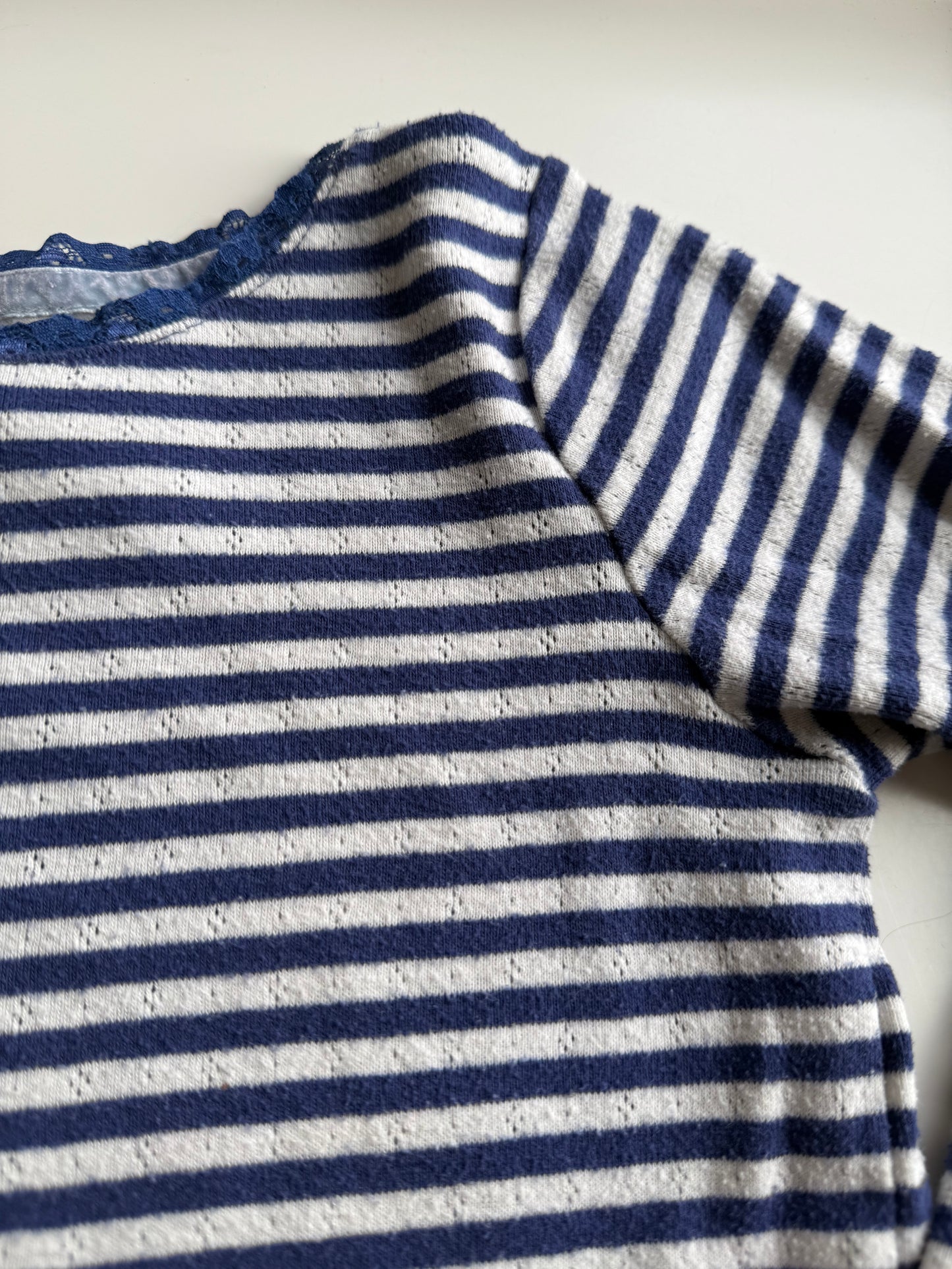 MINI BODEN Langarmshirt Pointelle gestreift blau weiß 122/128