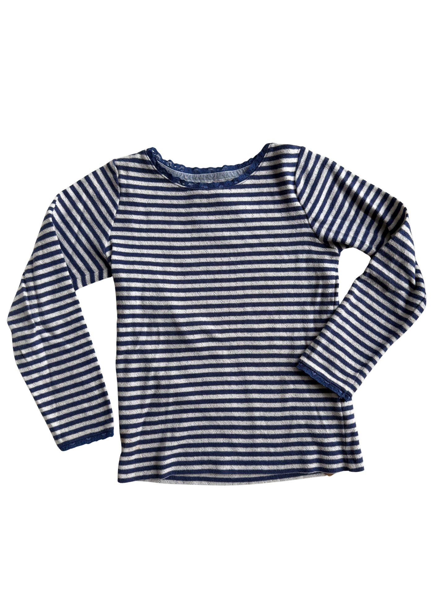 MINI BODEN Langarmshirt Pointelle gestreift blau weiß 122/128