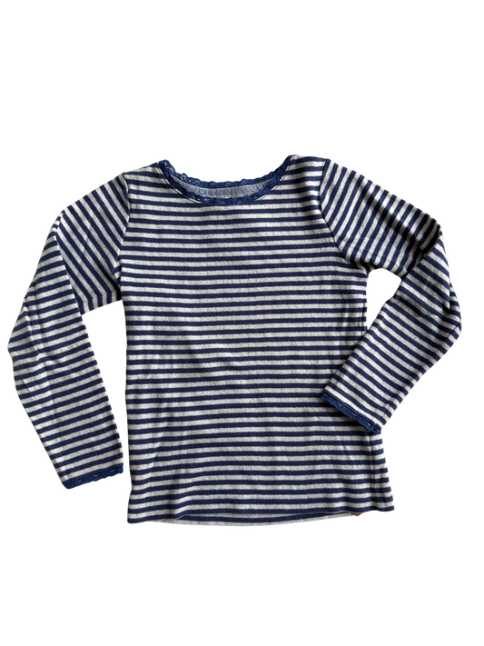 MINI BODEN Langarmshirt Pointelle gestreift blau weiß 122/128