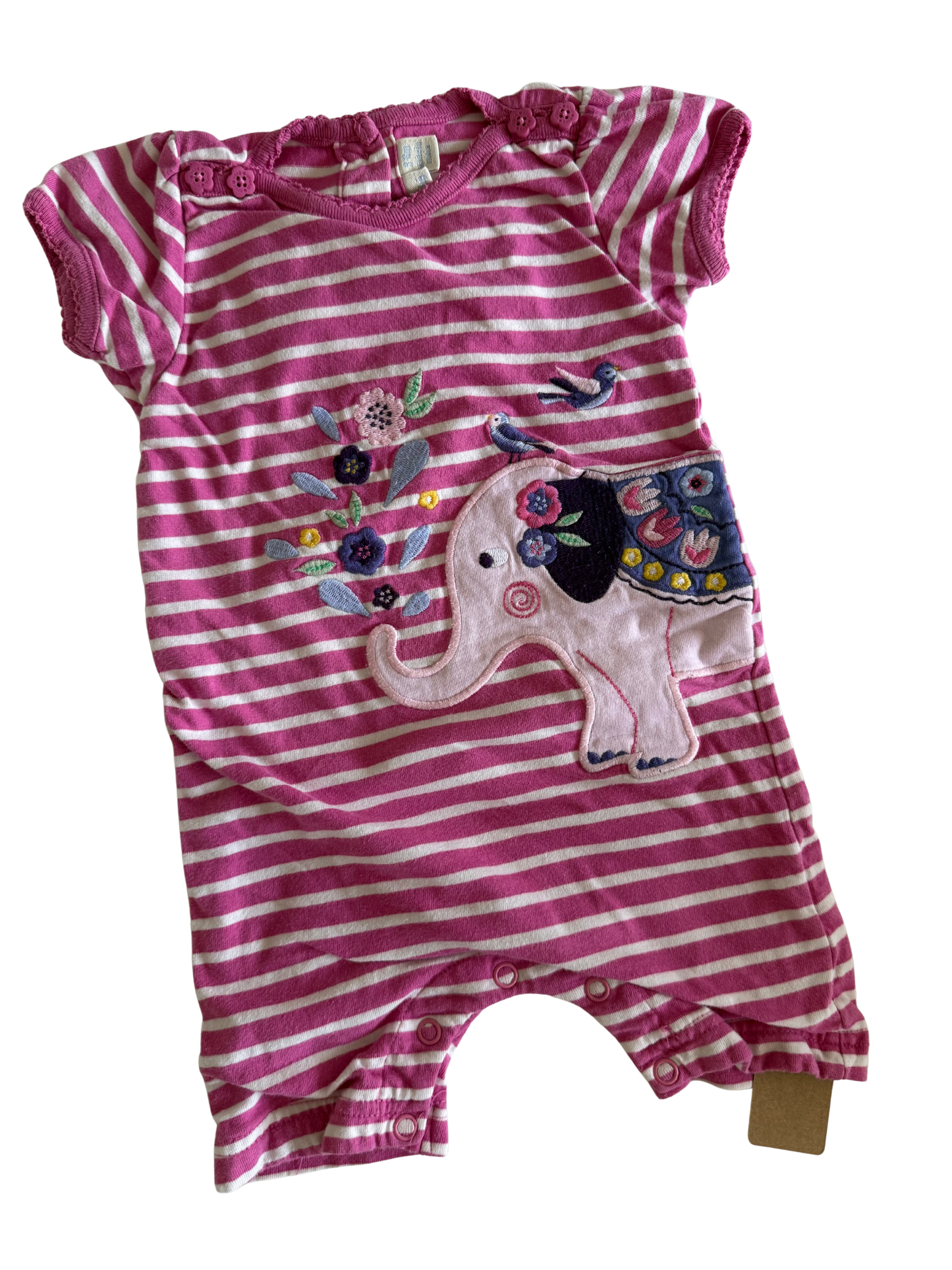 JoJo MAMAN BEBE kurzer Strampler Elefant pink gestreift 62/68