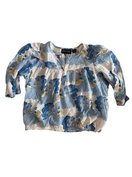 MINI RODINI Bluse Einhörner blau weiß 128/134