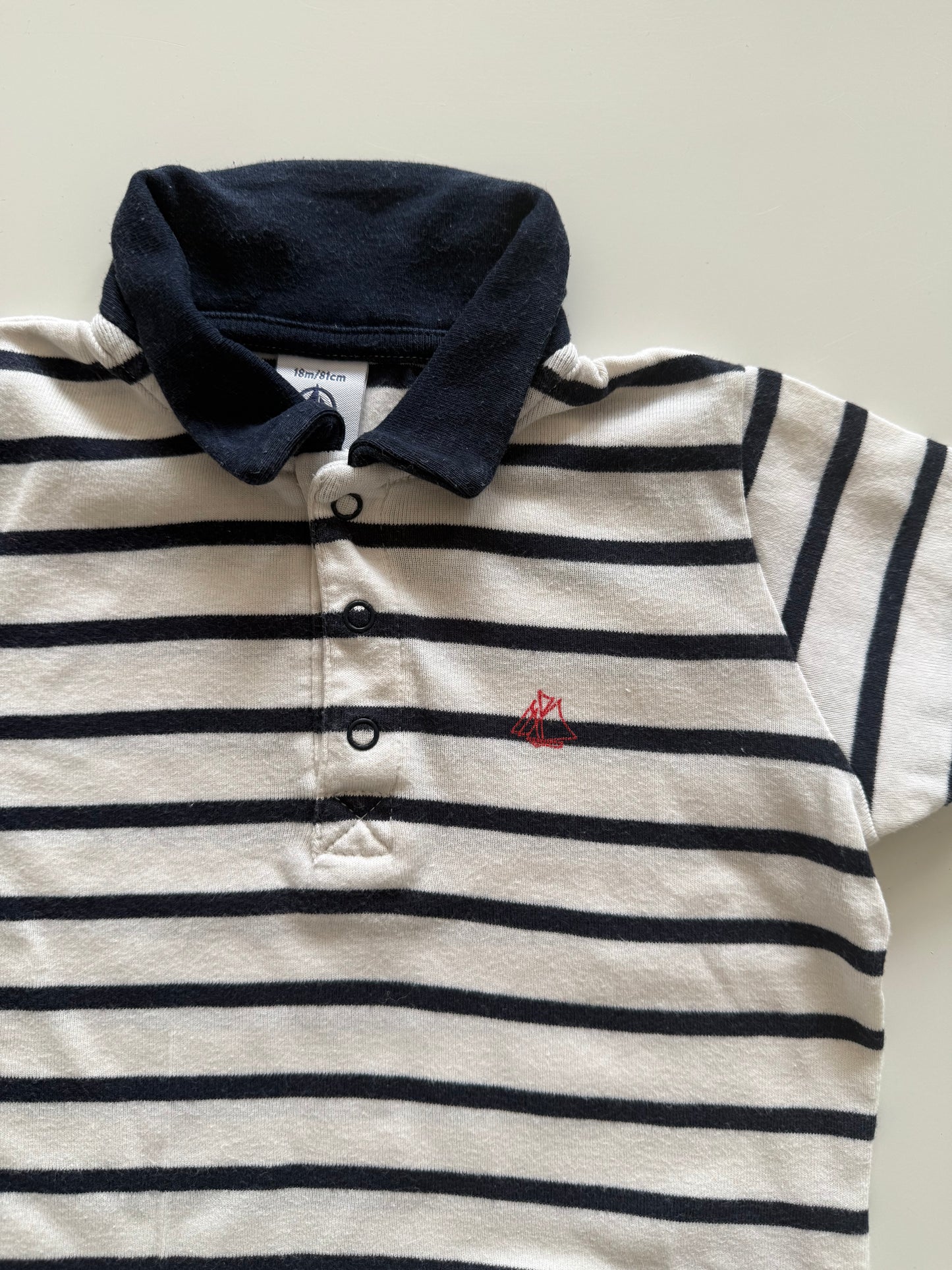 PETIT BATEAU T-Shirt Polo blau weiß gestreift 80