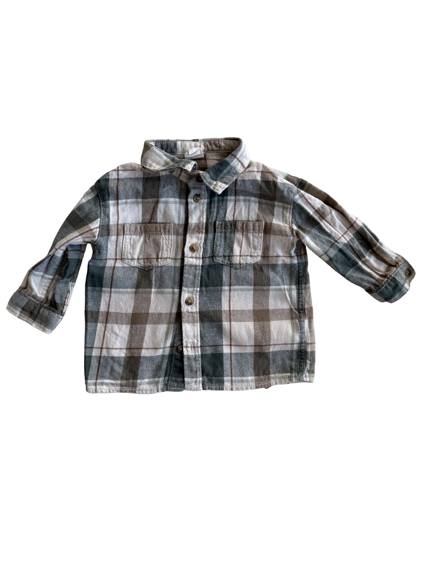 H&M Hemd Flanell kariert türkis weiß braun 62