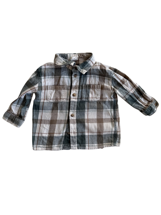 H&M Hemd Flanell kariert türkis weiß braun 62