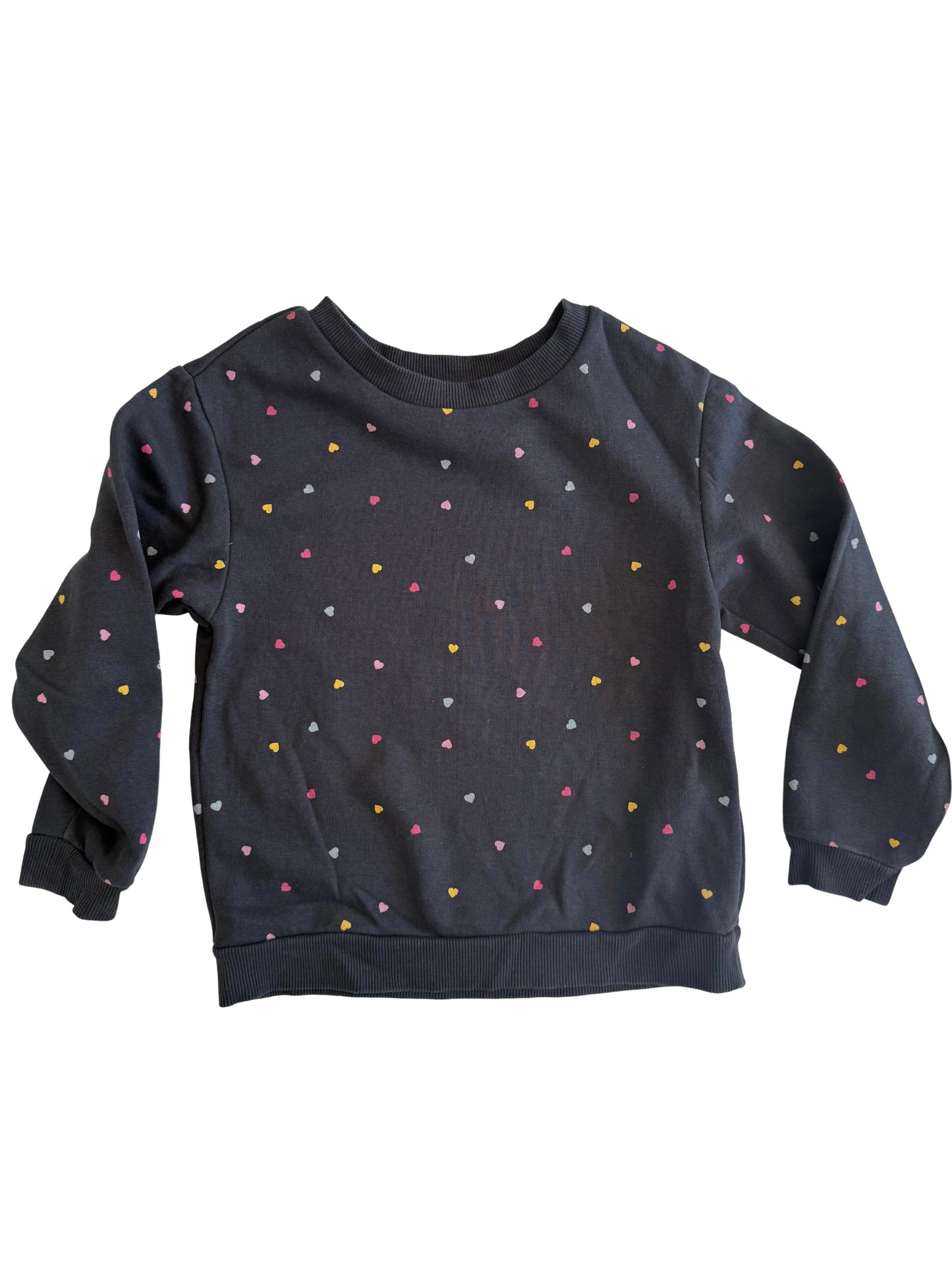 H&M Sweatshirt grau bunt Herzchen 110/116