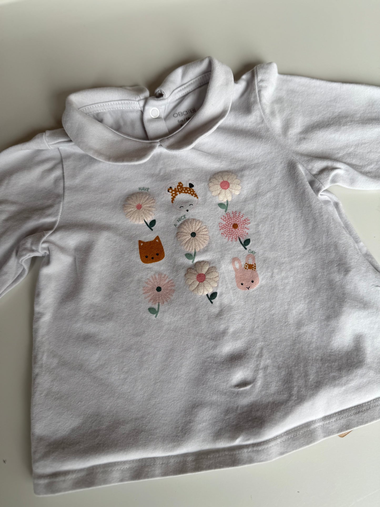 OBAIBI Langarmshirt Kragen weiß Blümchen Print 68