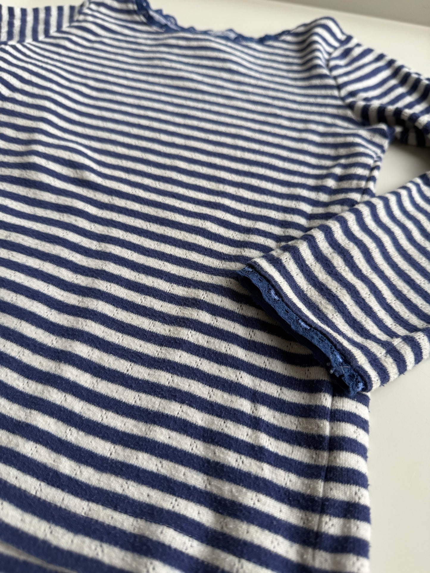 MINI BODEN Langarmshirt Pointelle gestreift blau weiß 122/128