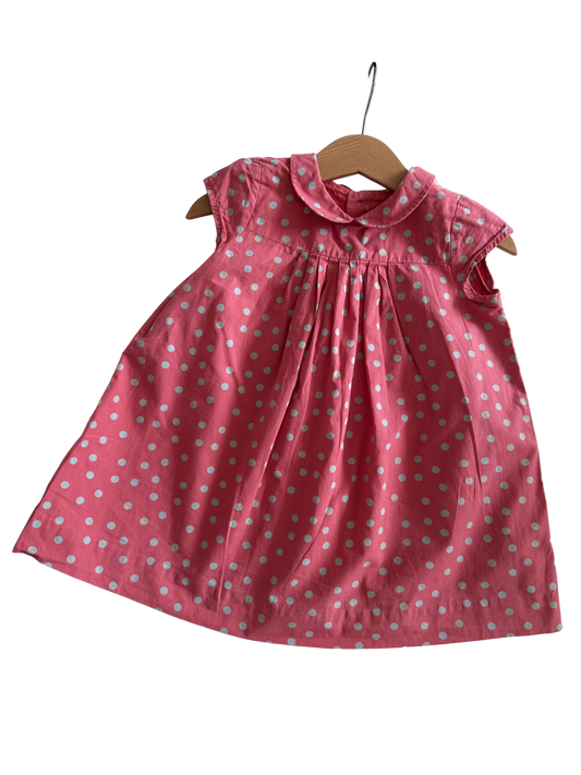 BONPOINT Kleid Sommerkleid pink hellblau Punkte 92
