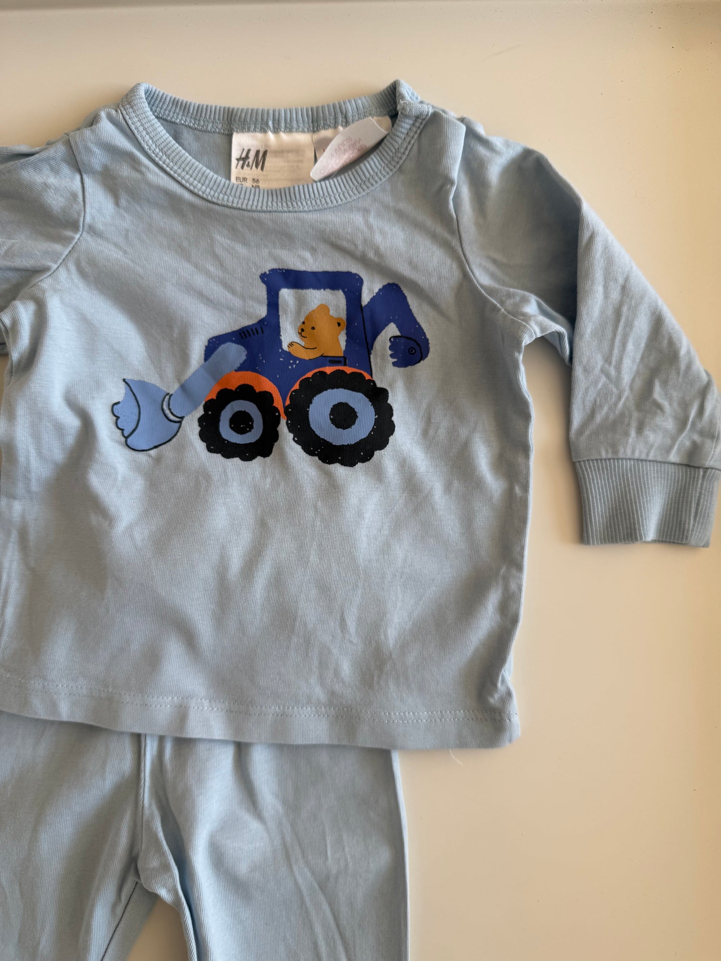H&M Set Langarmshirt Hose Traktor Bär blau 56